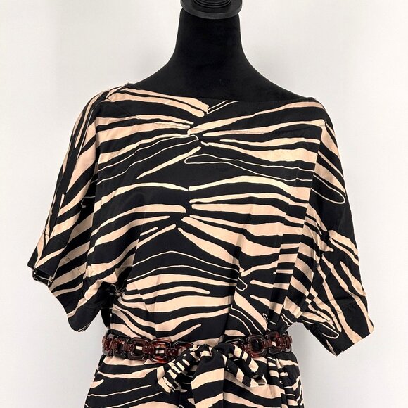 Anne Klein Silk Dress Womens 12 Zebra Belt Oversized Slouchy Animal Print Raglan - Picture 6 of 7